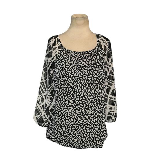 Ann Taylor black white print 3/4 sleeves tunic blouse size Small - Picture 8 of 13